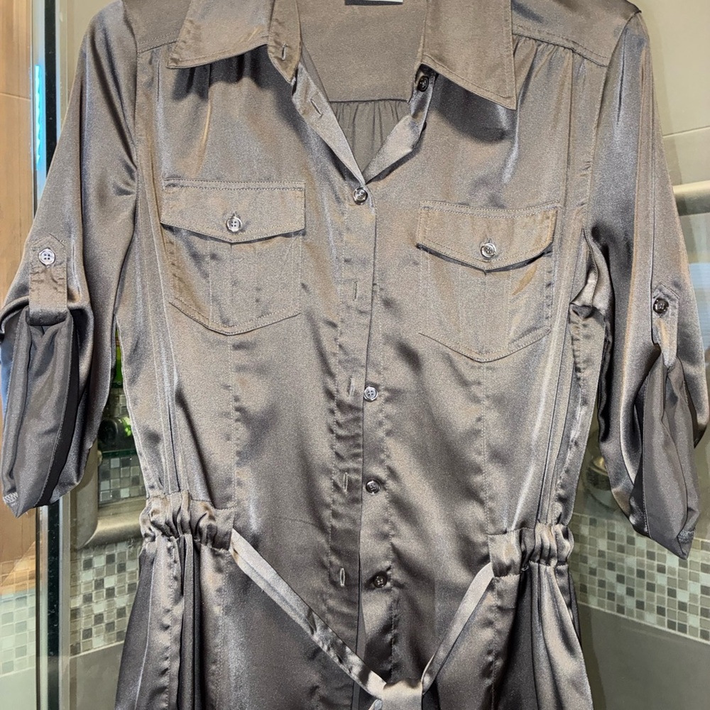 New York & Company Gray Satin Blouse